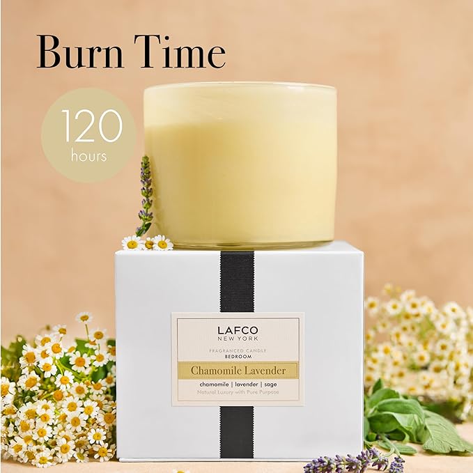 LAFCO New York 3-Wick Candle, Chamomile Lavender - 30 oz - 120-Hour Burn Time - Reusable, Hand Blown Glass Vessel - Made in The USA - Bloomnest