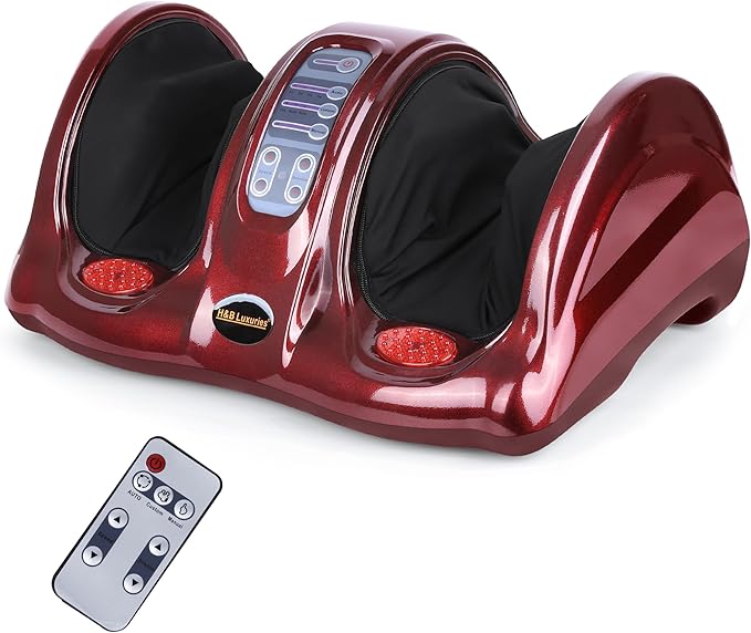 H&B Luxuries Shiatsu Foot Massager Machine with Remote Controller, Kneading and Rolling Home Massagers for Feet, Ankle, Calf, Leg, Ideally for Men, Women, Father, Mom Parents and The Elderly, Red