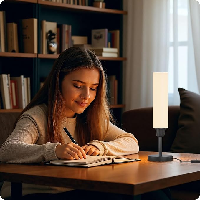 Table Lamp with Remote，Bedside Lamps for Night Stands, Nightstand Lamp with Adjustable Brightness (10%-100%) and Color Temperature (3000k-6000k),Small Lamp for Bedroom Living Room Office (black) - Bloomnest