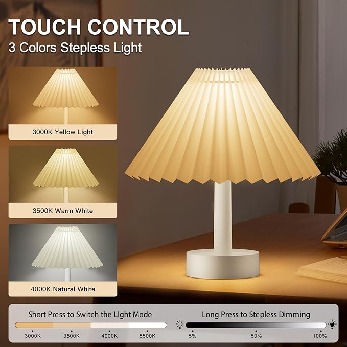 Tremdwoto Bedside Night Light for Kids,3 Colors Modes & Stepless Dimmable Cordless Night Lights,USB Rechargeable Nursery Lamp Nightlight, Cute Bedside Night Light for Bedroom, Kids Room, Dorm - Bloomnest