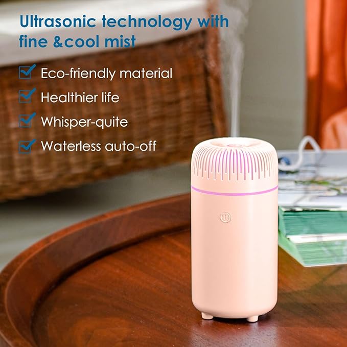Car Diffuser Humidifier USB Aromatherapy Essential Oil Air Freshener USB Cool Mist Mini Portable Diffuser for Car Home Office Bedroom (Pink) - Bloomnest