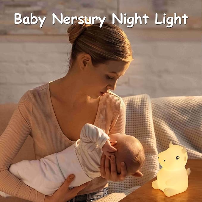 Night Light for Kids, Cute Night Lamp Bedroom Cow Nightlight for Baby Girl Boy Teem, Battery Powered Silicone Animal Night Lamp Christmas Birthday Gifts - Bloomnest