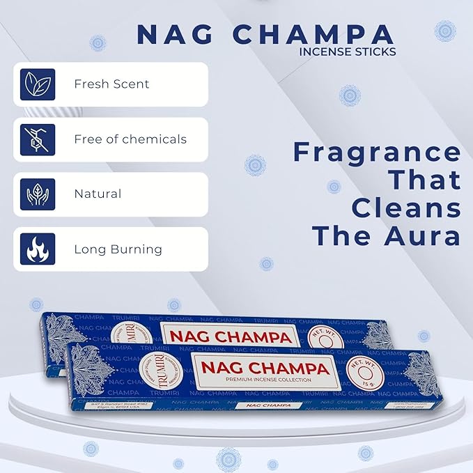 Nag Champa Incense Sticks - Total 90 Insence-Sticks - 6 Packs of 15 Insense - Inciensos - Inscents - Natural Non Toxic Ingredients - Incents - Incence - Inscense - Insents TRUMIRI