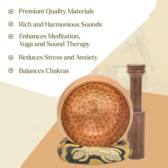 Tibetan Singing Bowl Set - Authentic Cuencos Tibetanos for Sound Healing, Meditation & Chakra Balancing - Includes Cushion, Mallet-Unique Spiritual Gifts for Women and Men (Bronze 3.5") - Bloomnest