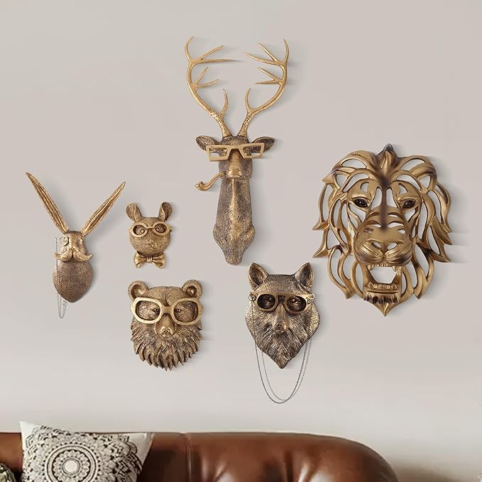 UITWMKTG Gold Animal Head Wall Decor Wall Sculpture Home Decor Statue for Living Room Office Bedroom Modern Decor for Men Women Lion - Bloomnest
