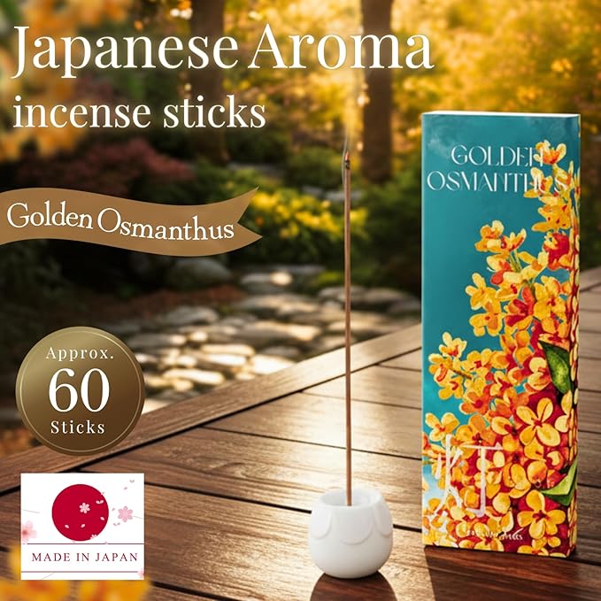 Golden Osmanthus Luxury Japanese Incense Sticks 60sticks Vanilla Musk Coreless Low Smoke Natural Charcoal Free Non Toxic Aromatherapy Meditation Calming Stress Relief Relaxation Yoga TOMORI VECTillJapan-TOMORIofficial-