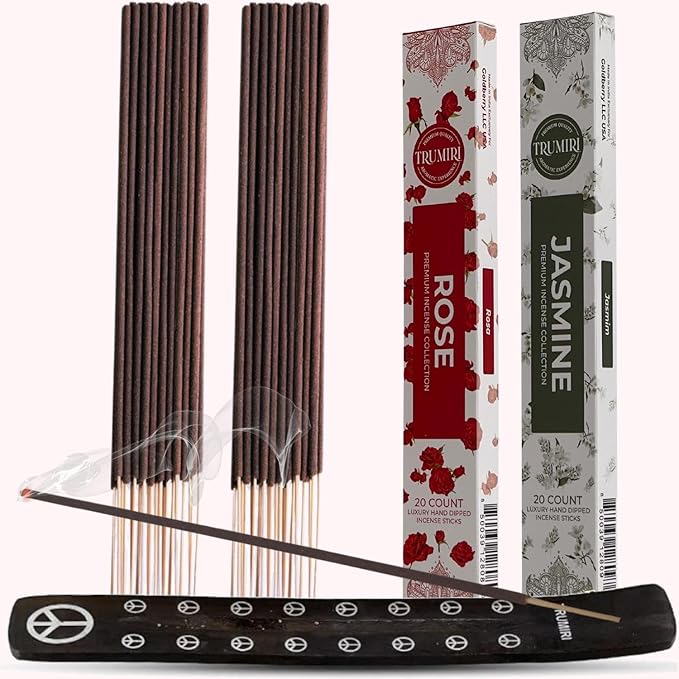 Trumiri Incense Sticks - Combo Pack of 40 Insence-Sticks - 20 Rose + 20 Jasmine - Insenses - Insents - Incents - Inscense - Incence - Incienso - All Natural Incense Sticks TRUMIRI