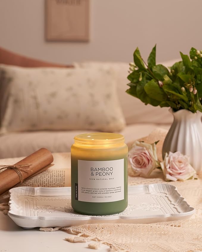 M&SENSE Bamboo Peony Spring Large Candles for Home Scented 19.4oz 110 Hour Long Lasting Burn Natural Organic Soy Candle Gifts for Women, Fresh Smelling Aromatherapy Gifts for Stress Relief - Bloomnest