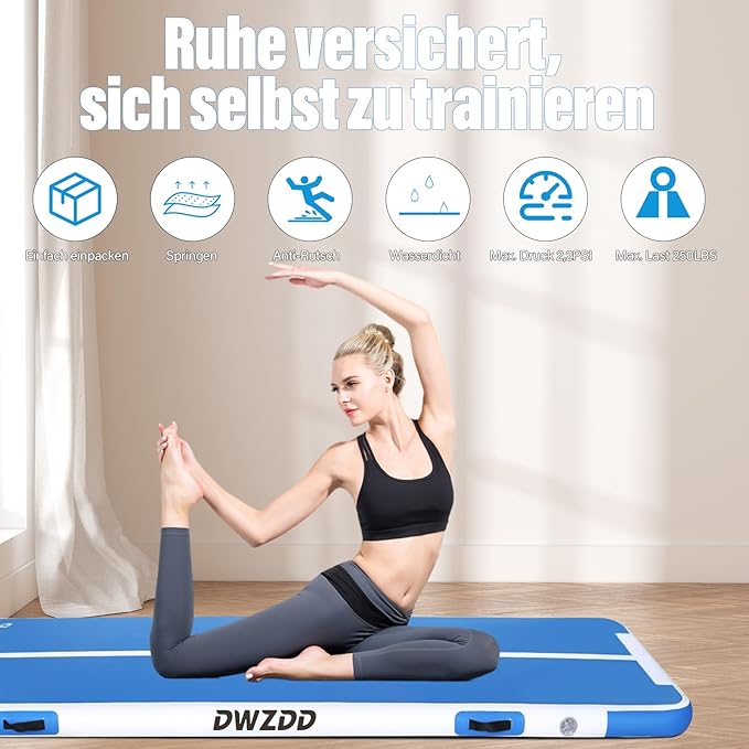 Dwzdd Gymnastics Air Mat 10ft/13ft/16ft/20ft Tumbling Mat Inflatable Gymnastics Tumble Track for Home/Gym/Training/Cheerleading/Water with Electric Pump
