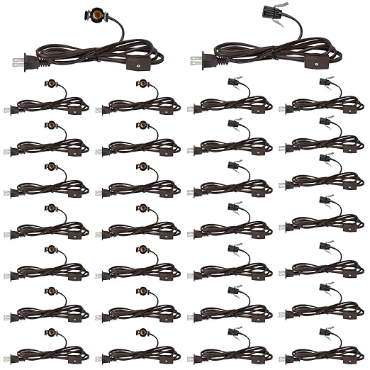 Macarrie 30 Pcs Single Salt Lamp Cord Replacement for Christmas Village E12 Corded Light Bulb Socket with Metal Clip Switch Plugs for Christmas Village House Accessories Crystal Salt Lamps 6 ft