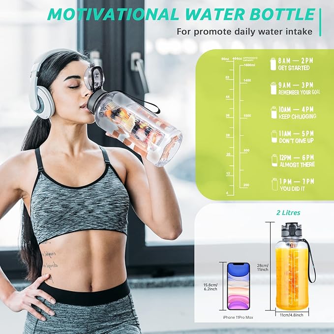 UTEBIT Fruit Infuser Water Bottle - 68 OZ Leakproof Plastic Infusion Bottle With Straw for Gym, Camping, Travel, Outdoor - Bloomnest