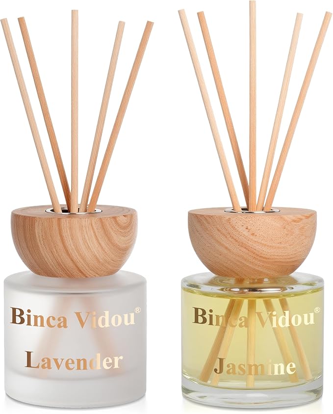 Reed Diffuser Set, Binca Vidou Lavender & Jasmine Natural Scent Oil Diffusers with Sticks for Home Office Bathroom Aromatherapy Decor 3.38oz x 2 - Bloomnest