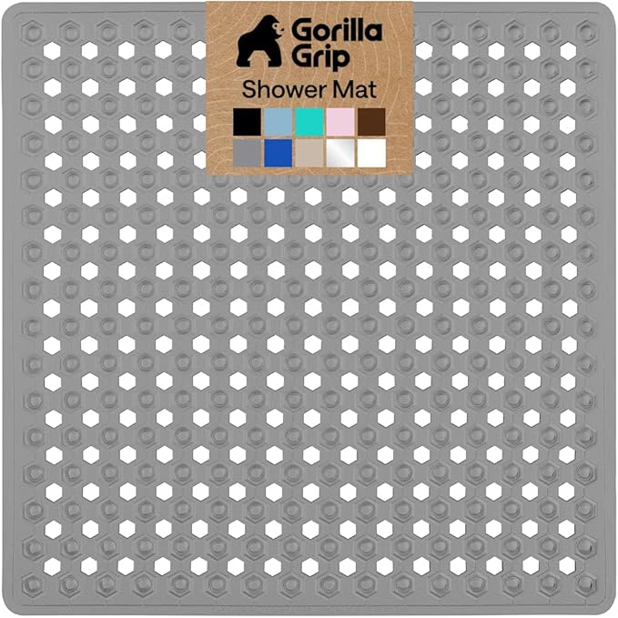 GORILLA GRIP Patented Square Shower Stall Mat, Small Bathtub Floor Mats for Stand Up Showers, Suction Cups and Drainage Holes, Machine Wash, Soft on Feet, Bathroom Accessories 21x21 Inch, Gray Opaque - Bloomnest