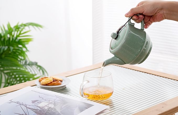 Teapot with Infuser Ceramic Tea Pot with Removable Stainless Steel Fliter for Loose Tea 15.80 OZ/450ml (1-2cups) Teapots for Tea Coffee Milk for Office Home Men Women as Gift(Pink Cyan) - Bloomnest