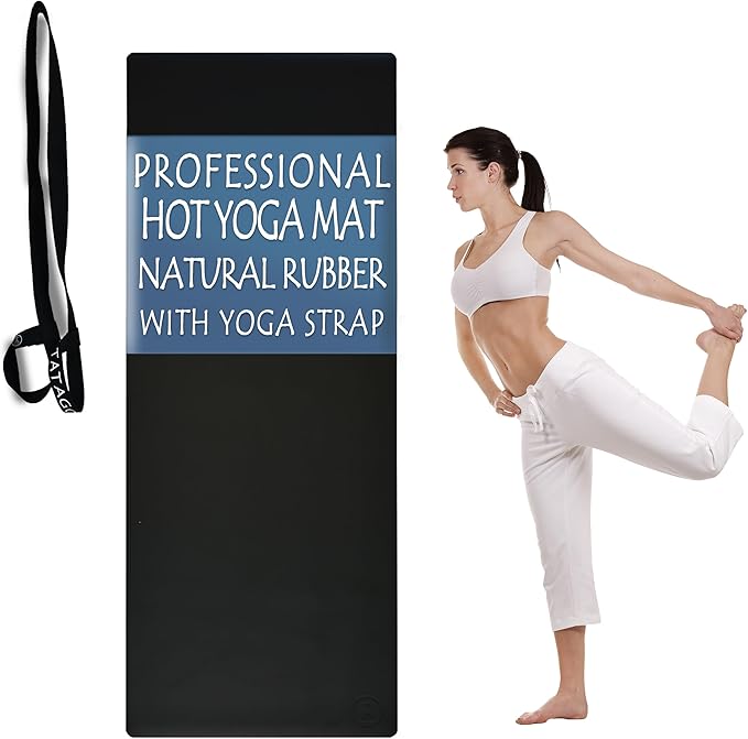 Tatago Hot Yoga Mat Non Slip-Professional Grade Natural Rubber Yoga Mat, Pliates Mat, Stretching Mat or exercise mats for home workout. Nonslip for Hot and Sweaty Classes. Includes Yoga Strap for Carrying and Stretching too. - Bloomnest