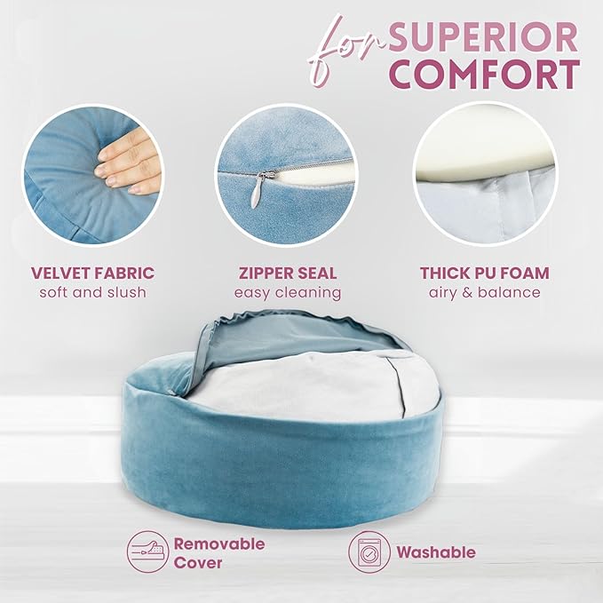 Yes4All Foam Zafu Buckwheat, Mandala Pattern Yoga Bolster Pillows, Floor Meditation Cushion, A. Sky Blue-Upgraded - Bloomnest