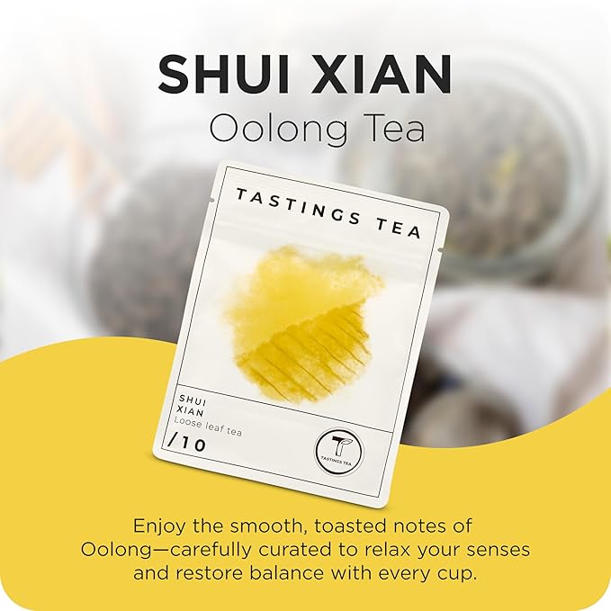 Tastings Tea Shui Xian Oolong Loose Leaf, 1.3 oz | Rich, Smoky & Sweet Traditional Chinese Leaves from the Fujian Province | Medium Caffeine | Small Batch & Sustainably Sourced | Resealable Pouch - Bloomnest