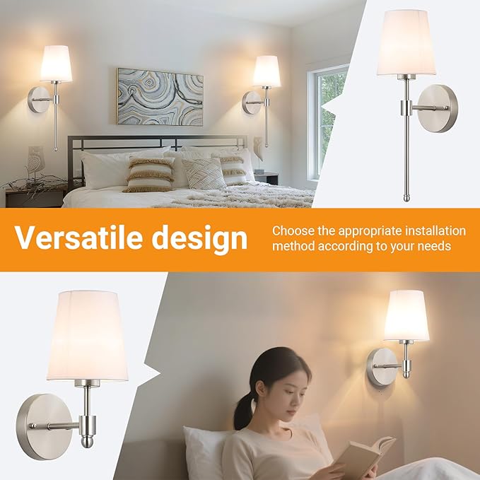 Battery Operated Wall Sconces Set Of 2, Wireless Battery Wall Light With 10000mAh RGB Rechargeable Magnetic Bulb, Rechargeable Wall Sconce With Remote Control For Bedroom, No Electrician Required - Bloomnest