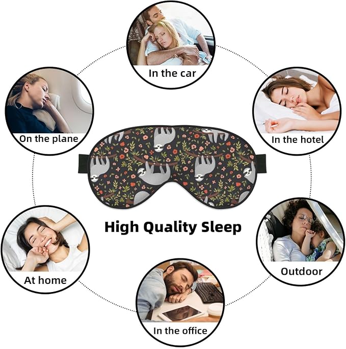 Cute Funny Sloth Floral Sleep Mask, Soft Comfort Eye Shade, Blackout Eye Cover for Deep Rest, Travel, Nap, Meditation - Bloomnest