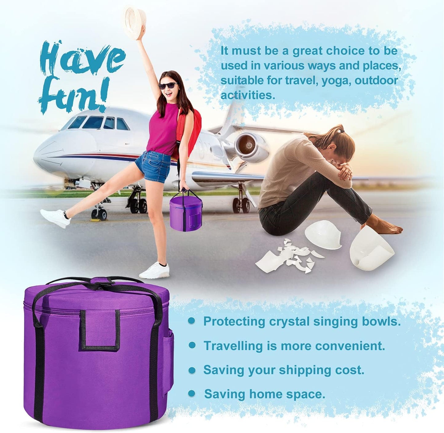 440HZ 8 Inch A Note Third Eye Chakra Frosted Quartz Crystal Singing Bowl Meditation Therapy Sound Healing Instrument Sound Bath Bowl with Carrying Bag Mallet and O-ring