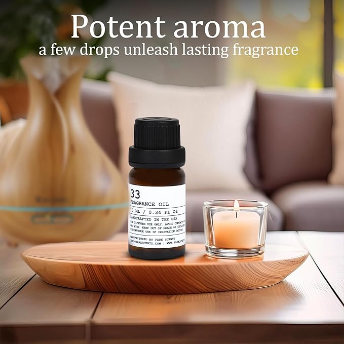 Santal Essential Oil for Diffuser - Inspired by Santal 33 Scent, Diffuser Oil with Euro Dropper - Aromatic Luxurious Fragrance, Handcrafted in The USA - Glass Bottle, 10 ml. Park+Scents