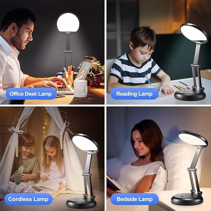 Desk Lamps for Home Office Rechargeable 3600mAh, Foldable+Portable Cordless Desk Light Small Table Lamp,Dimmable+9 Brightness Small Table Lamp Desk Light Table, LED Desk Lamps for Home Office - Bloomnest