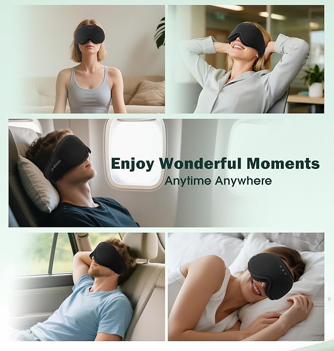 3D Bamboo Cotton Sleep Mask with Headphones Bluetooth 5.4, LC-dolida 2025 New Bluetooth Sleep Mask Headphones for Side Sleepers Women Men, Sustainable Luxury for Better Sleep - Bloomnest