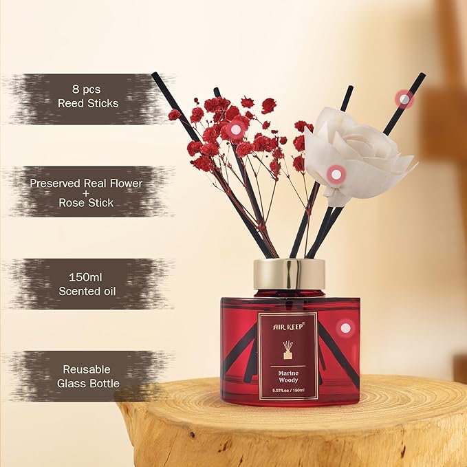 Airkeep Flower Reed Diffusers Set, 5.07 oz Pineapple/Rose/Cedarwood Scented Oil Diffuser with 8 Reed Sticks, Home Fragrance Diffuser Gift Set for Bathroom & Office Decor 150ml - Bloomnest