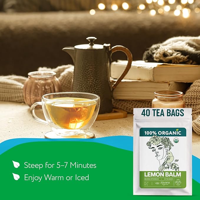 Lemon Balm Tea Organic (40 Tea Bags) - Melissa Tea, Te de Tolonjil – Calming Herbal Infusion for Sleep, Emotional Balance - Bloomnest
