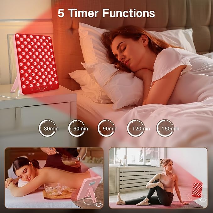 SUXIO Red Light Therapy Lamp - 165 LED Red Light Therapy Panel for Face & Body, Portable Deep 660nm - 850nm Near Infrared Light Therapy Device with Eye-Patch, Pink SUXIO