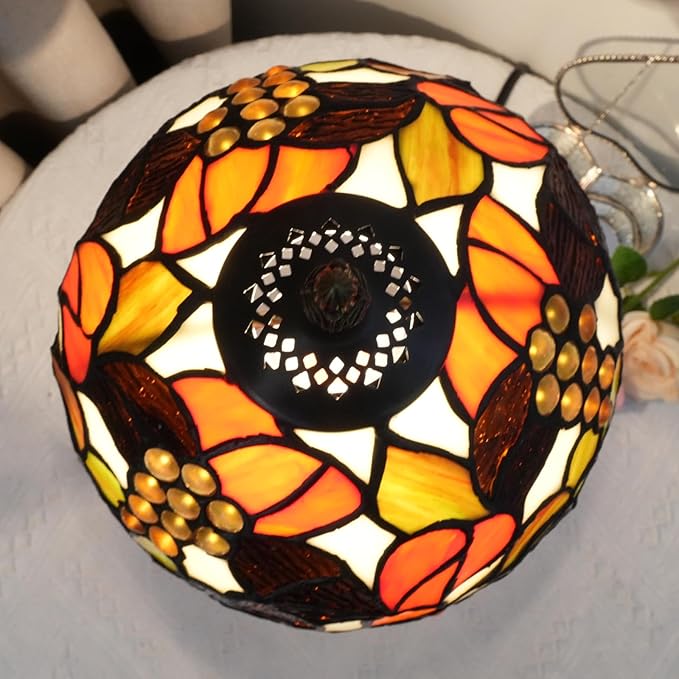 Tiffany Stained Glass Table Lamp, 8-Inch Retro Brown Maple Leaf Design Lovely Bedside Lamp, Suitable for Bedroom, Restaurant, Cafe and Other Furniture Decoration - Bloomnest