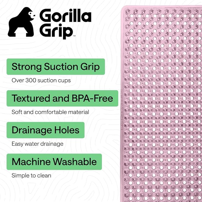 GORILLA GRIP Patented Bath Tub Shower Mat, Machine Washable Bathtub Floor Liner Mats, Suction Cups and Drain Holes to Keep Tubs Clean, Soft on Feet, Bathroom Essentials, 35x16 Inch, Clear Purple - Bloomnest