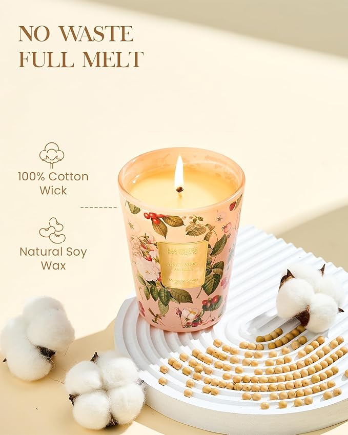 M&SENSE Strawberry Vanilla Scented Natural Soy Wax Candle, 14.1oz 60 Hours Long Lasting Slow Burning, Aromatherapy Fall Winter Festival Thanksgiving Christmas Candle for Stress Relief Home Decor - Bloomnest