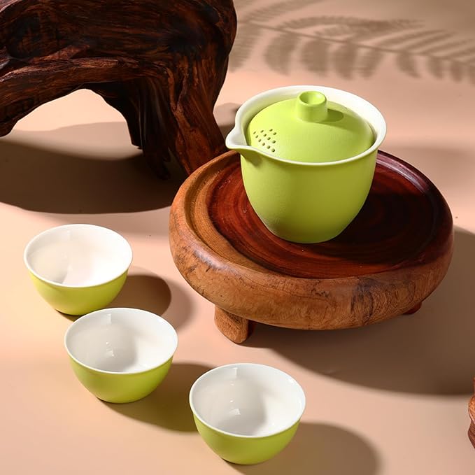 Porcelain Japanese Gongfu Tea Set for Adults, Chinese Travel Tea Sets Ceramic Gaiwan Asian Mini Teapot Set, Portable Kungfu tea Party set for adults, Tea Lovers Gifts for Outdoor and Office - Bloomnest