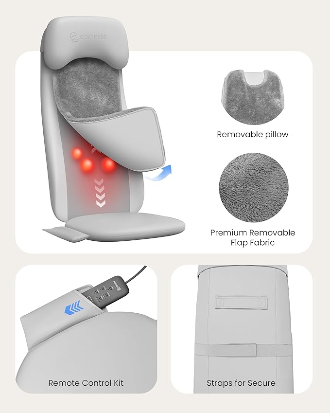 COMFIER Back Massager with Heat,2D/3D Shiatu Massage Seat Cushion,2 Auto Massage Modes,Full Back Massager with Vibration,Deep Tissue Kneading Chair Pad for Lower Waist,Gift for Men,Women - Bloomnest