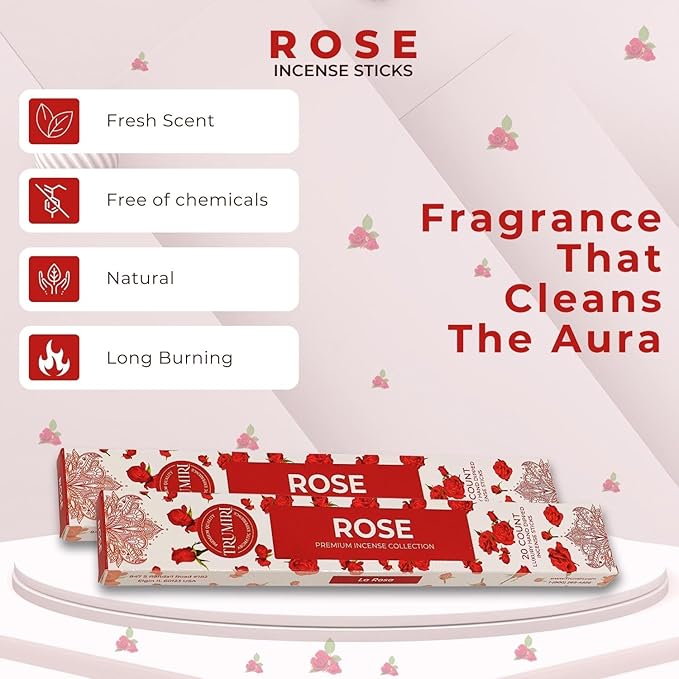 Rose Incense Sticks - Incienso de Rosas - Total 120 Insence-Sticks - 6 Packs of 20 Insense - Inciensos - Inscents - Natural Non Toxic Ingredients - Incents - Incence - Inscense - Insents TRUMIRI