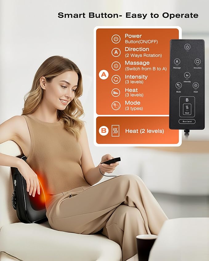 Back Massager for Pain Relief Deep Tissue with Heat - Shiatsu Kneading Back Massage for Chair, Neck Massagers Pad for Lower Back Leg Shoulder, Lumbar Support Pillow for Office Car, Gift for Men Women