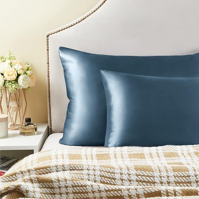 BEDELITE Satin Pillowcase for Hair and Skin, Super Soft Similar to Silk Pillow Cases 4 Pack with Envelope Closure, Cooling Pillowcases for Women Men (20"x36" King Size, Bluesteel) - Bloomnest