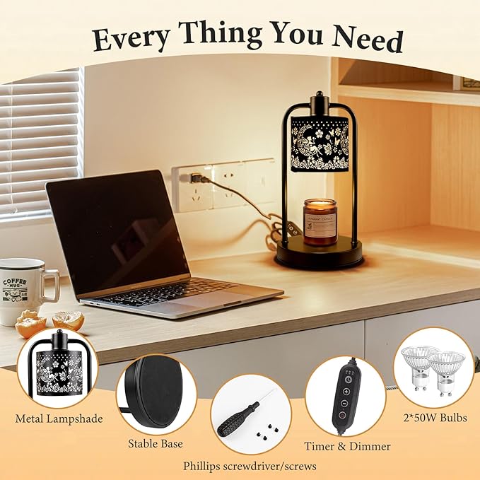 Candle Warmer Lamp Wax Light, Wax Melt Warming Lamps for Jar Candles with Timer Dimmable for Birthday, Room, New House, Bedroom, Vintage Home Decor - Bloomnest