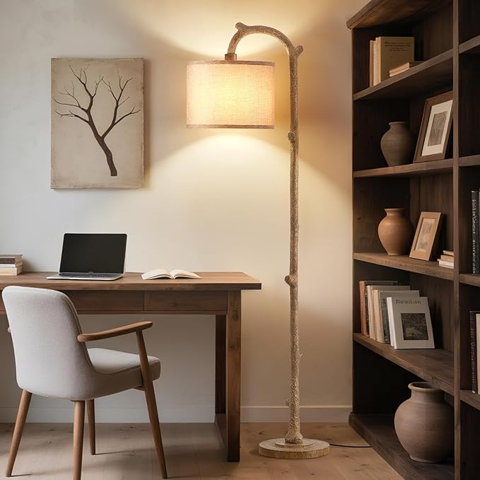 Floor Lamp for Bedroom - 69" Rustic Farmhouse Tall Lamp with 3 Color Temperatures- Country Resin Vintage Reading Light Standing Lamps for Living Room Office Classroom Home Decor, Bulbs, Brown - Bloomnest