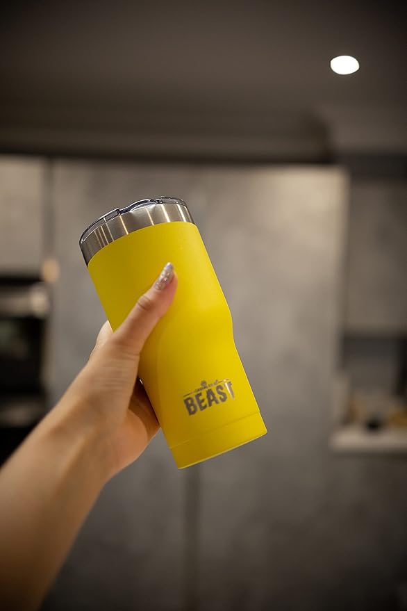 Beast 20 oz Tumbler Stainless Steel Vacuum Insulated Coffee Ice Cup Double Wall Travel Flask (Lemon) - Bloomnest