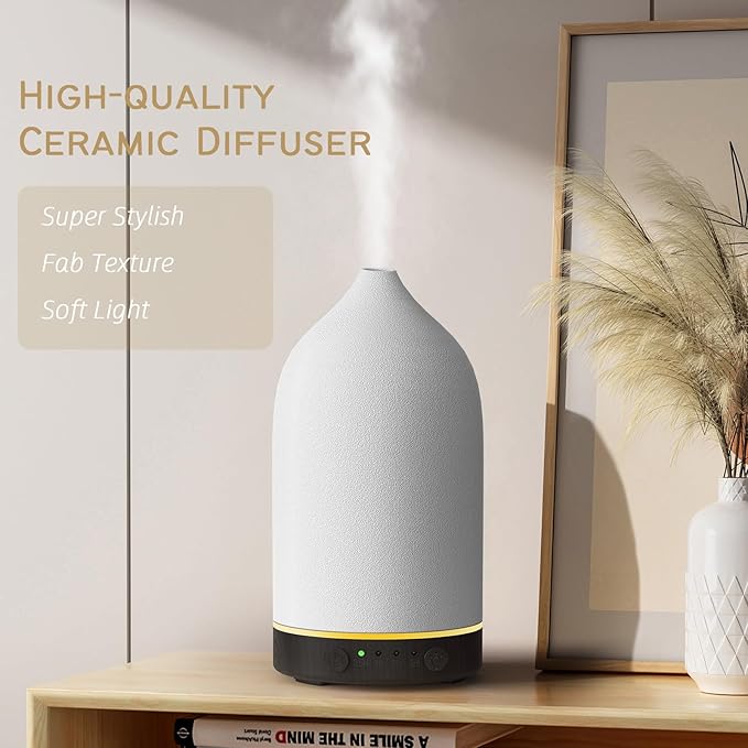 Diffuserlove Ceramic Diffuser 160ML Essential Oil Diffusers Aromatherapy Essential Oil Diffuser for Room Air Diffuser for Home Bedroom Stone Diffuser Black Wood Pattern Base (Size:6.8" H x 3.6" W) - Bloomnest