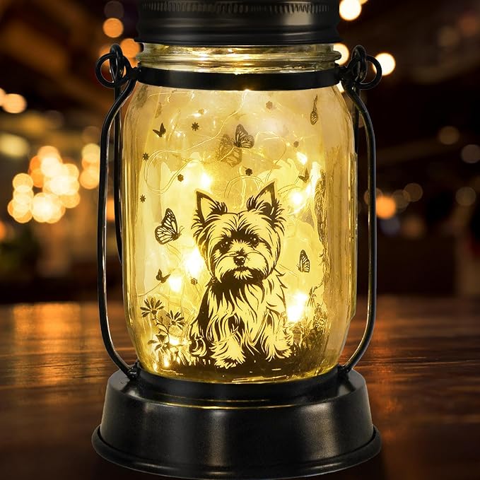 Yorkie Dog Gifts for Women/Men Yorkshire Terrier Solar Lanterns Mom Birthday Dog Lovers Lantern Pet Loss Pet Memorial Lights Solar Garden Decoration for Yard, Patio,Backyard,Porch Torches Light - Bloomnest