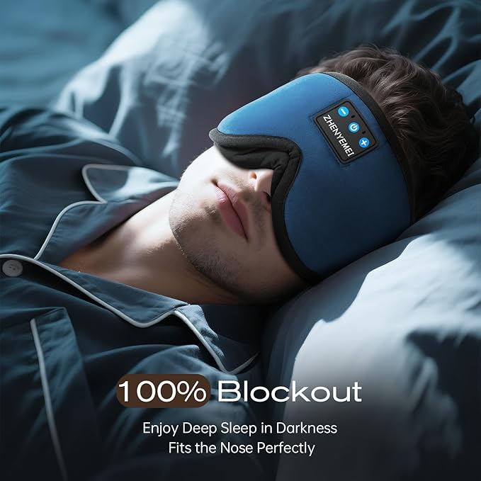3D Sleep Mask with Bluetooth Headphones, Sleeping Headphones for Side Sleepers, Wireless Music Eye Mask with Ultra-Thin Stereo Speakers for Men, Women, Tech Gifts, Deep Blue - Bloomnest
