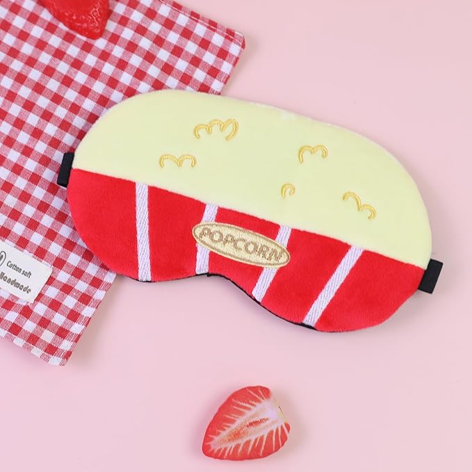 Cute Sleep Eye Masks for Kids, Kawaii Cartoon Kids Sleeping Mask for Women Boys Girls Teens, Soft Plush Adjustable Eyeshade Silk Travel Nap Eye Cover, Red Pop - Bloomnest