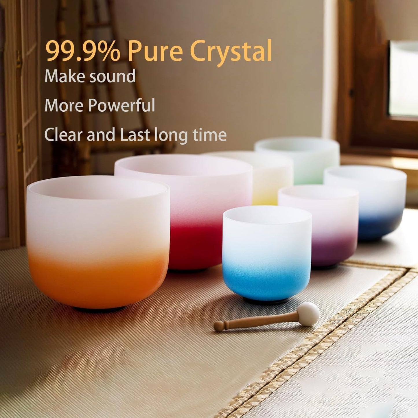Hye-eun Crystal Singing Bowl Set 432hz,7-12 Inch Gradient Colored Quartz Singing Meditation Sound Bowls Set of 7pcs with Carrying Case for Yoga Sound Healing