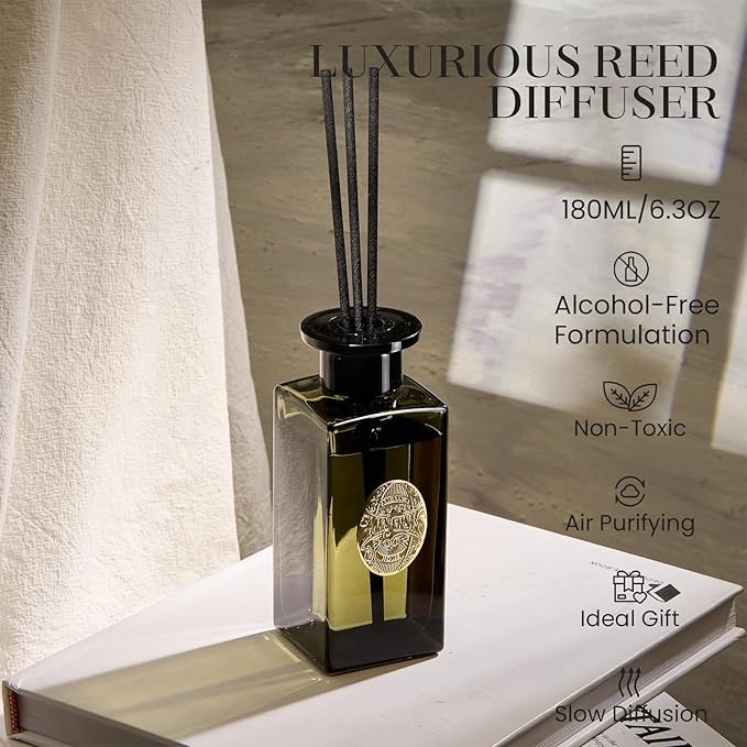 M&SENSE 6.3 oz Large Reed Diffuser Set | Lime+Basil Scent Oil Diffuser with Sticks | Hotel Collection Non-Toxic Home Fragrance |for Bedroom Bathroom Living Room MSENSE