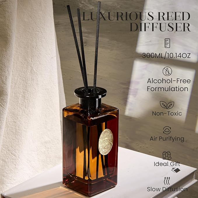M&SENSE 10.14 oz Large Reed Diffuser Set | Tobacco Teakwood Scent Oil Diffuser with Sticks | Hotel Collection Non-Toxic Essential Oil |for Bedroom Bathroom Living Room - Bloomnest