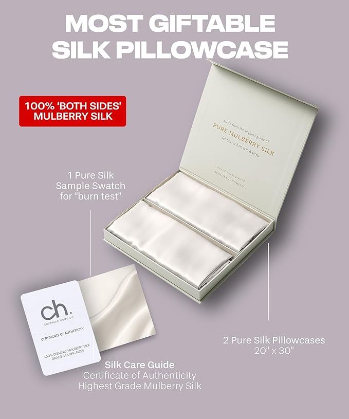 SUNDAYSILKS™ Premium Silk Pillow Cases | 100% Mulberry Silk Pillowcase with Zipper, All Sides Real 22 Momme Grade 6A Silk, Standard Queen, King Size [Off White] - Bloomnest