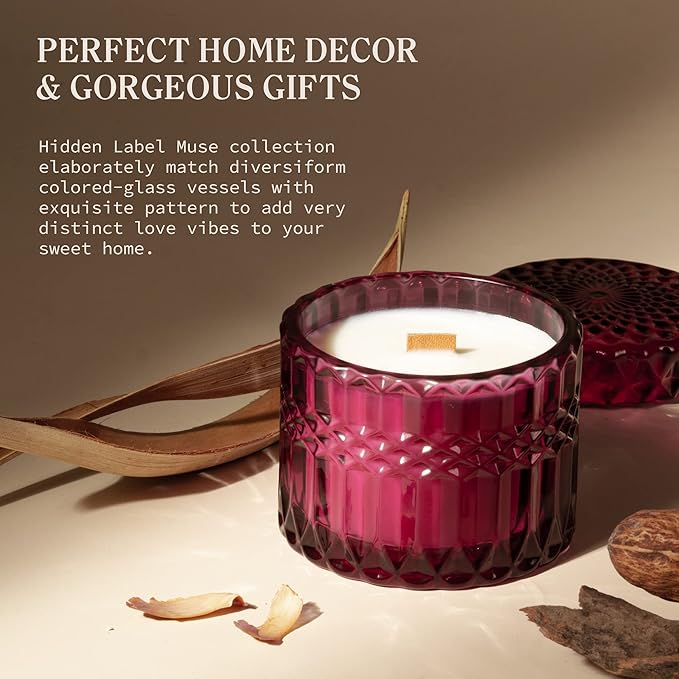 Hidden Label Wild Fig & Cassis Scented Soy Candles, Crackling Wood Wick, Muse Collection 7.4oz Glass Jar Decorative Candles, Gifts for Women - Bloomnest